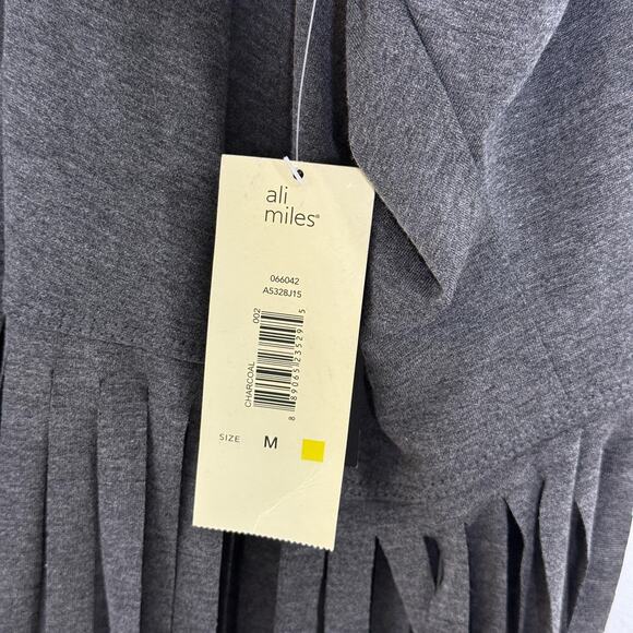 Ali Miles Cardigan Womens Medium Charcoal Gray Fringe Kimono Open Front Boho NWT - Picture 5 of 6
